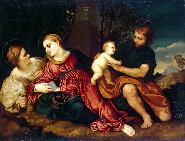 Holy Family with St Catherine by Paris Bordone