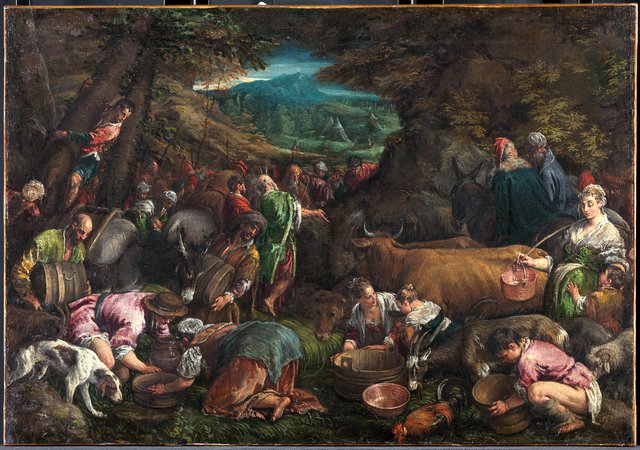 Moses schlägt Wasser aus dem Felsen by Jacopo Bassano