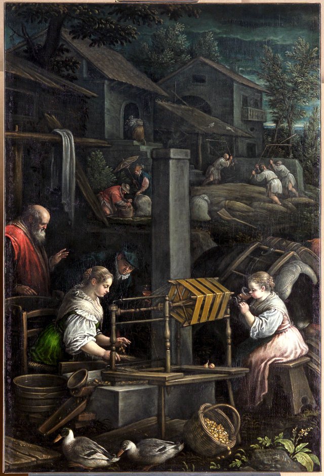 Spinnerei und Weberei (Juli) by Leandro Bassano
