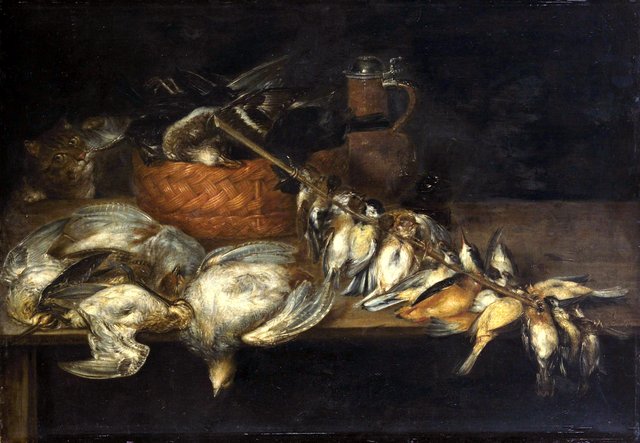 Dead poultry with cat by Alexander Adriaenssen