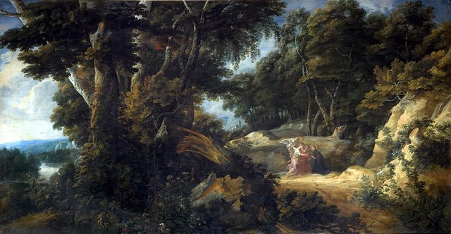 Extensive forest landscape with St. Stanisław Kostka by Jacques d'Arthois