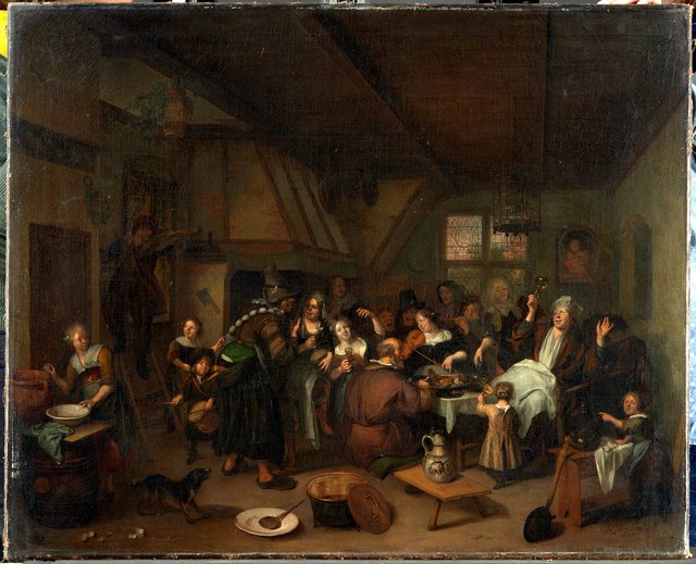 Interior with a company celebrating Twelfth Night, the Feast of Epiphany by Richard Brakenburgh