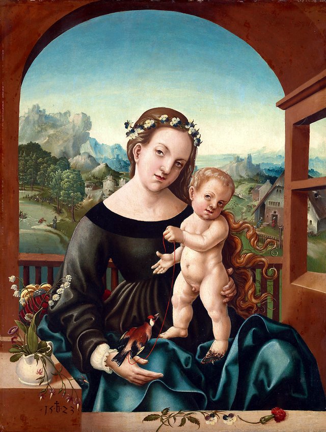 Mary with Child and Goldfinch 1523 by Jörg Breu the Elder