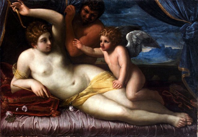 Venus und Amor mit einem Satyr by Agostino Carracci