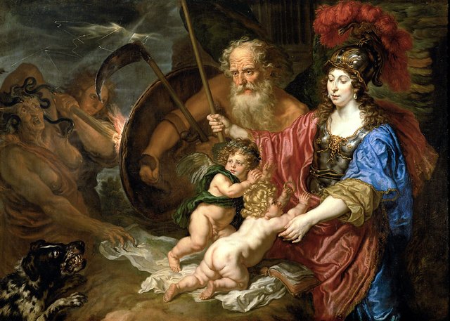 Minerva and Saturn protect Art and Science of envy and falsehood by Joachim von Sandrart the Elder