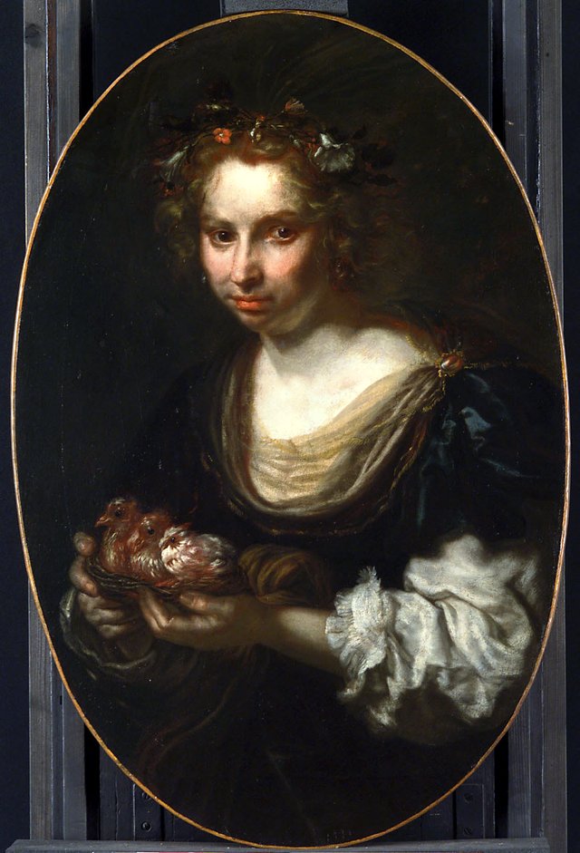 Woman with doves nest by Joachim von Sandrart the Elder