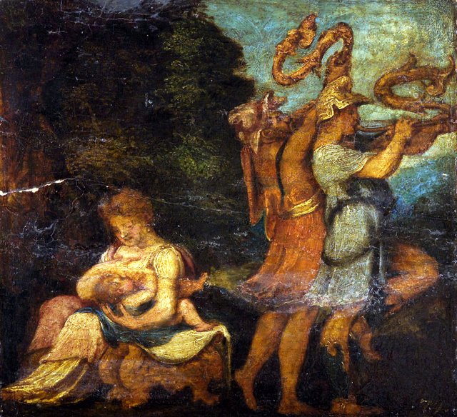 Jupiter nurtured by Amalthea by Andrea Schiavone