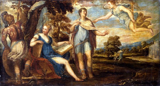 Aeneas called away from Dido by Andrea Schiavone