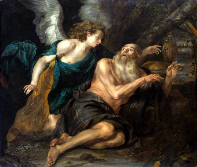 The prophet Elijah awakened by the angel on Mount Horeb (I Kings 19:5-6) by Thomas Willeboirts Bosschaert
