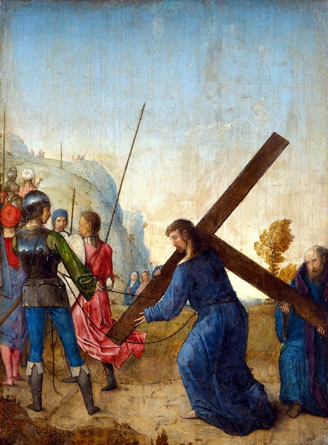 De kruisdraging by Juan de Flandes