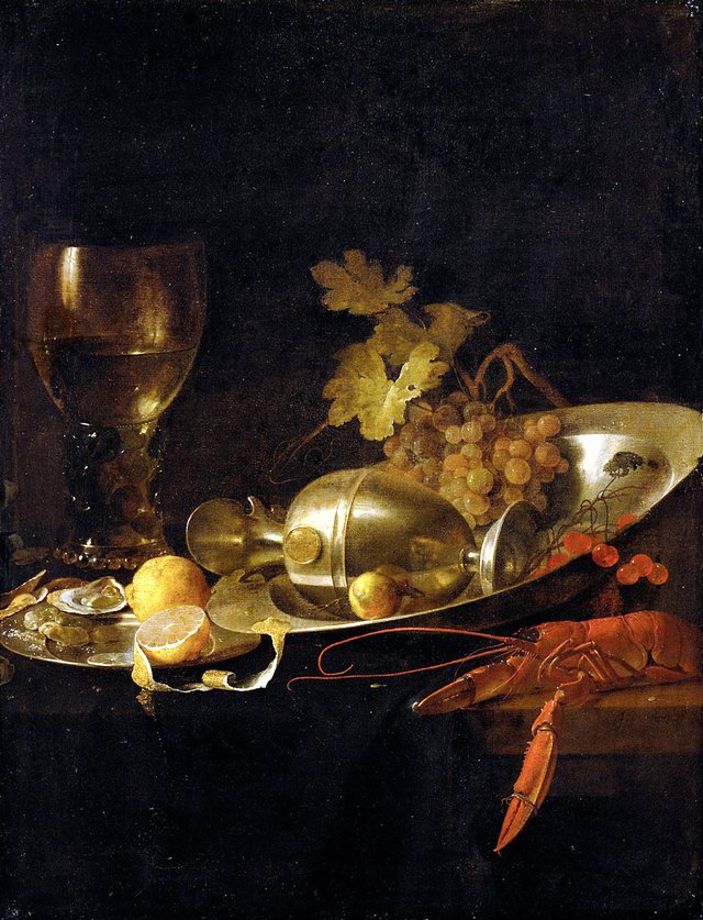Still life with a "roemer", a fallen jug and a lobster by Jan Davidsz. de Heem