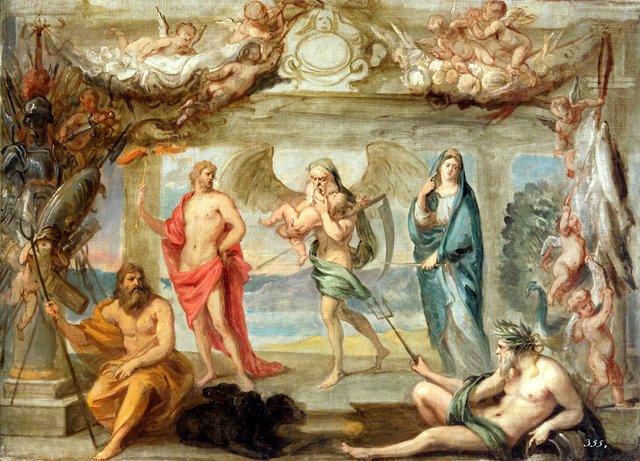 Die Elemente und die Zeit by Jan van den Hoecke