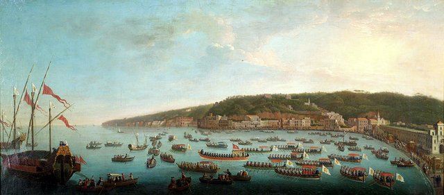 Abfahrt Ferdinands IV. nach Posilippo mit Zug der königlichen Barken by Antonio Joli