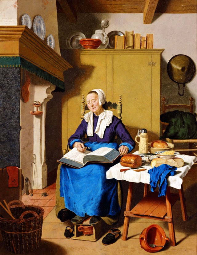 Sleeping old lady with a bible on her lap by Jean-Étienne Liotard