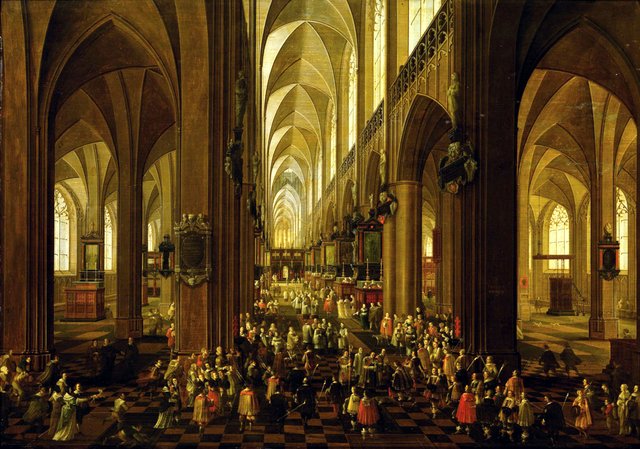 Interior of the Cathedral of Our Lady of Antwerp (Archduke Leopold Wilhelm received by the clergy) by Pieter Neefs the Younger