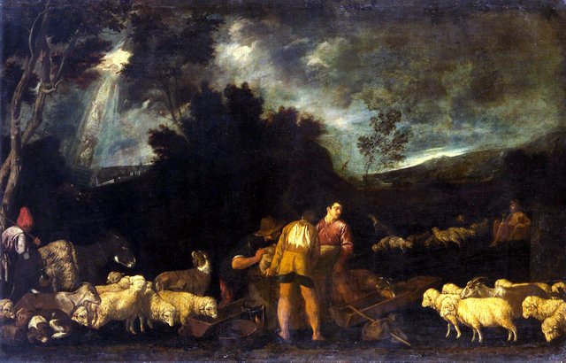 Jacob at the Well (In the background: Jakob's dream of the heavenly ladder) by Pedro Orrente