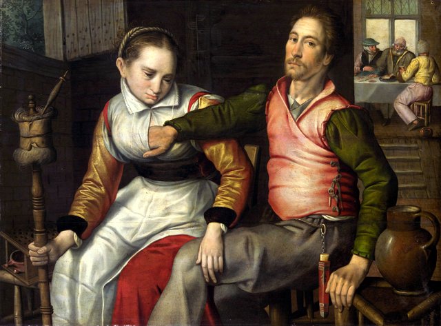 Liefdespaar in een herberg by Pieter Pietersz the Elder