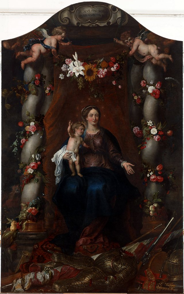 Madonna and Child Enthroned in a Fruit & Flower Garland by Paul de Vos