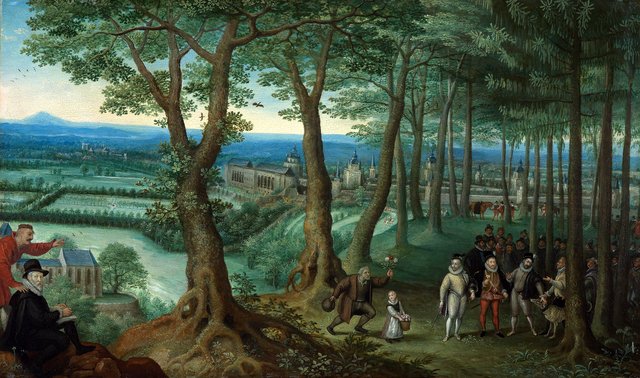 The emperor walking in the woods near Neugebäude Palace by Lucas van Valckenborch