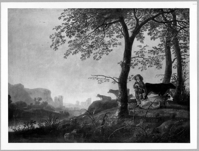 Herder and Cattle under Trees by Abraham van Calraet