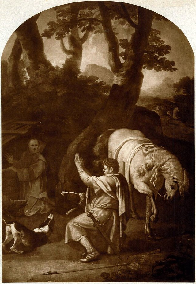 Treffen des hl. Bruno mit Dem Grafen Roger von Sizilien by Eustache Le Sueur