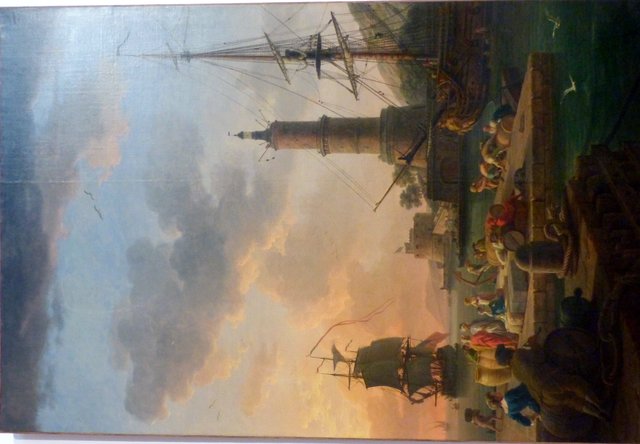 In the Evening at the Sea. The Entrance to the Port. by Joseph Vernet