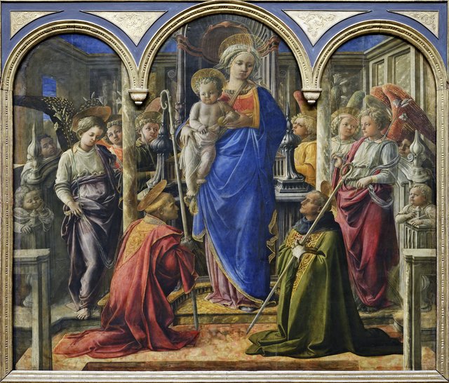 Madonna and Child with Angels and St Fredianus and St Augustine by Filippo Lippi
