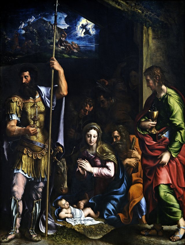 Adoration of the Shepherds with Sts. Longinus and John by Giulio Romano