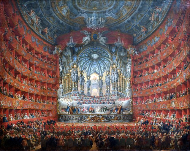 Musical feast given by the cardinal de La Rochefoucauld in the Teatro Argentina in Rome in 1747 on the occasion of the marriage of Dauphin, son of Louis XV by Giovanni Paolo Panini