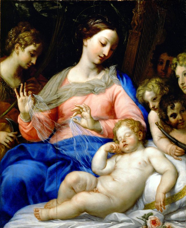 Sleeping Christ Child with Music Making Angels by Carlo Maratta