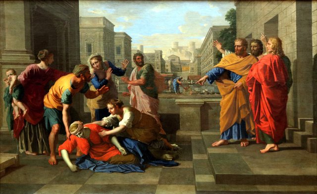 The Death of Sapphira by Nicolas Poussin