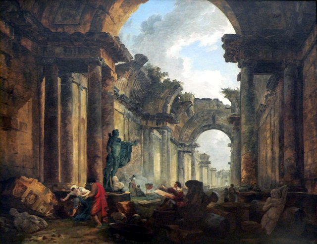 Imaginary View of the Grande Galerie in the Louvre in Ruins by Hubert Robert