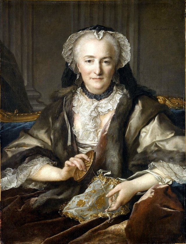 Madame Dangé faisant des nœuds by Louis Tocqué