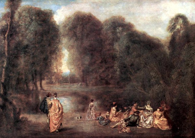 Assemblée dans un parc by Jean-Antoine Watteau