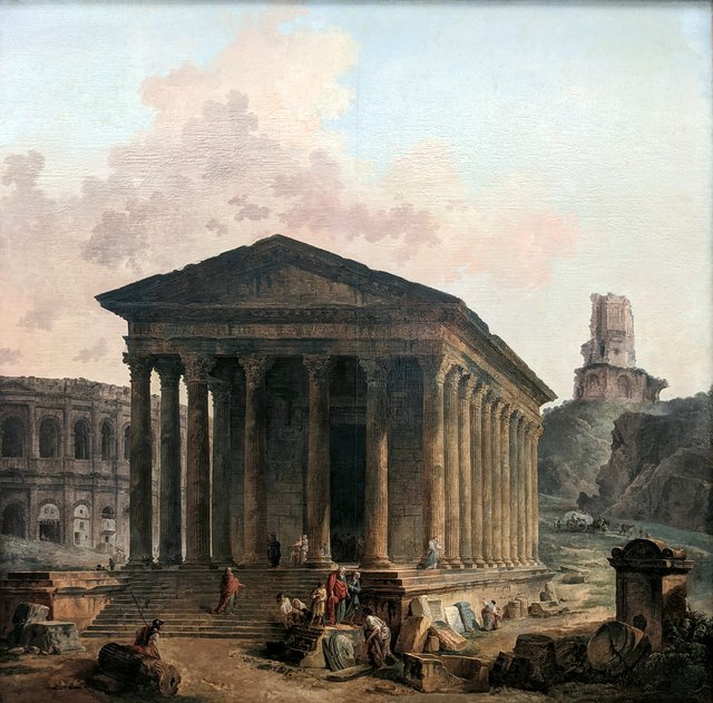The Maison Carée, the Arena, and the Tour Magne in Nîmes by Hubert Robert