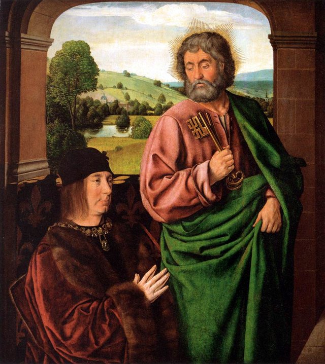 Pierre II, Sire of Beaujeu, Duke of Bourbon, Presented by Saint Peter by Jean Hey