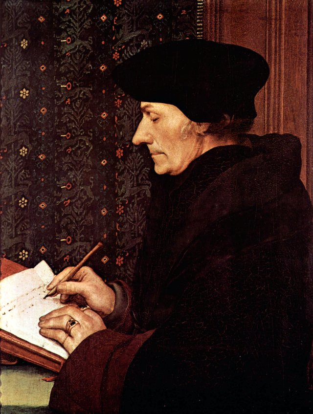 Portrait of Erasmus (1467-1536) writing by Hans Holbein the Younger