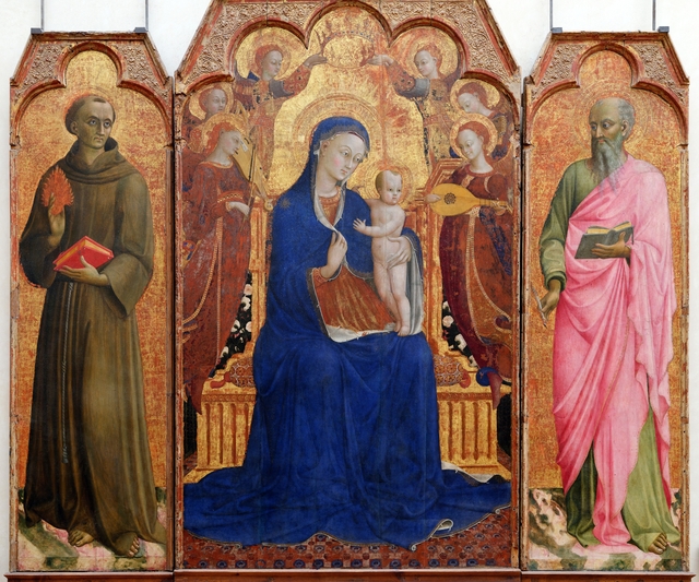 The Madonna and Child Surrounded by Six Angels, St. Anthony of Padua, St. John the Evangelist by Sassetta