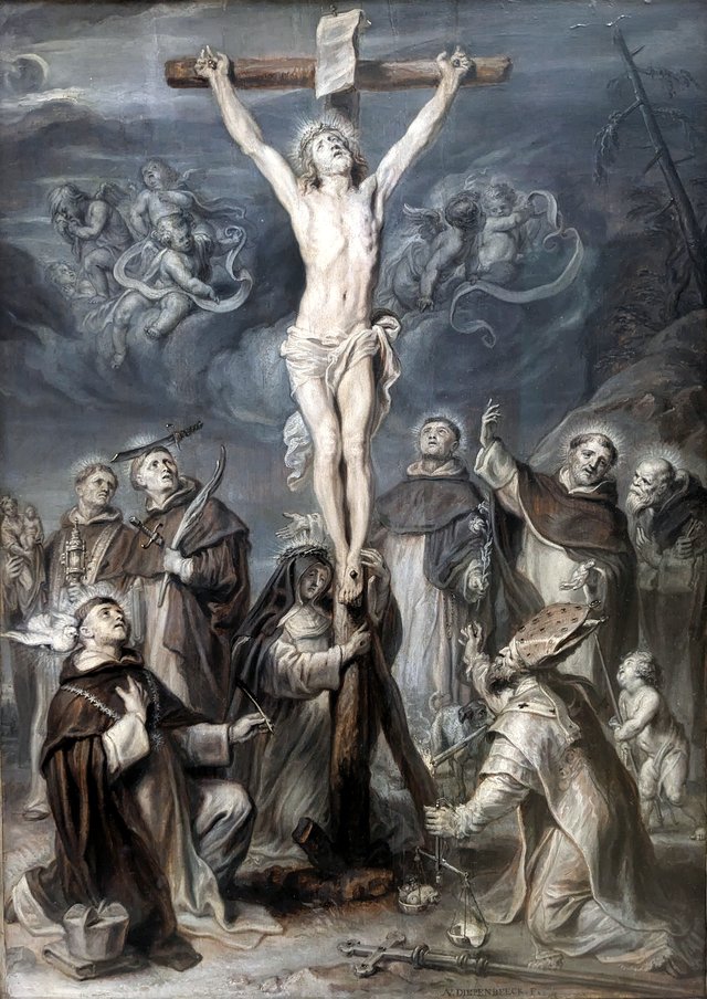 Christ on the Cross Adored by Eight Saints of the Dominican Order by Abraham van Diepenbeeck