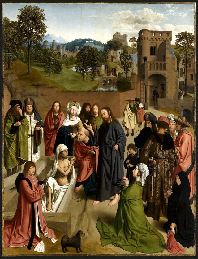 The Resurrection of Lazarus with a couple of donors with their daughter by Geertgen tot Sint Jans