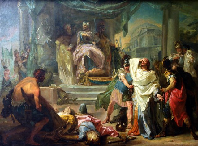 Nabuchodonosor fait crever les yeux à Sédécias, roi de Jérusalem, et massacrer ses enfants by Gabriel de Saint-Aubin