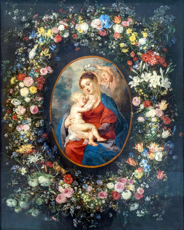 Madonna and Child with Angels in a Garland of Flowers by Jan Brueghel the Elder
