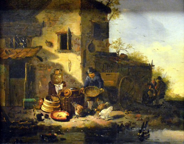 Hühner fütternder Bauer by Egbert van der Poel