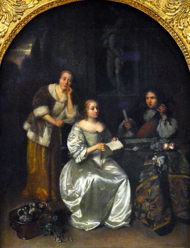 Company playing music on a terrace by Caspar Netscher