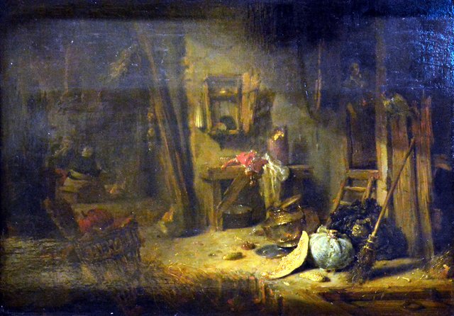 Interior of a peasant kitchen by Willem Kalf