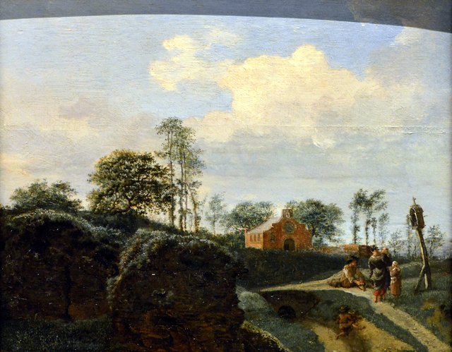 Paysage avec une famille de paysans devant un oratoire by Jan van der Heyden
