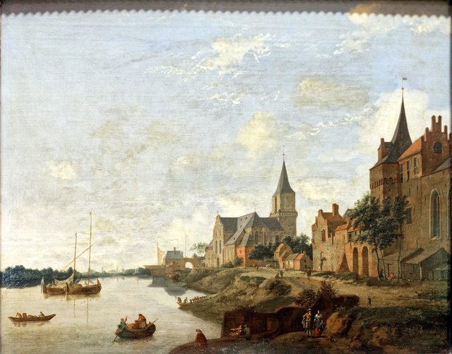 The Rhine at Emmerich with St. Martin's Church by Johannes Lingelbach