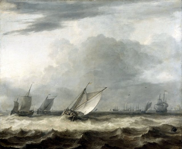 Boats in high winds by Allaert van Everdingen