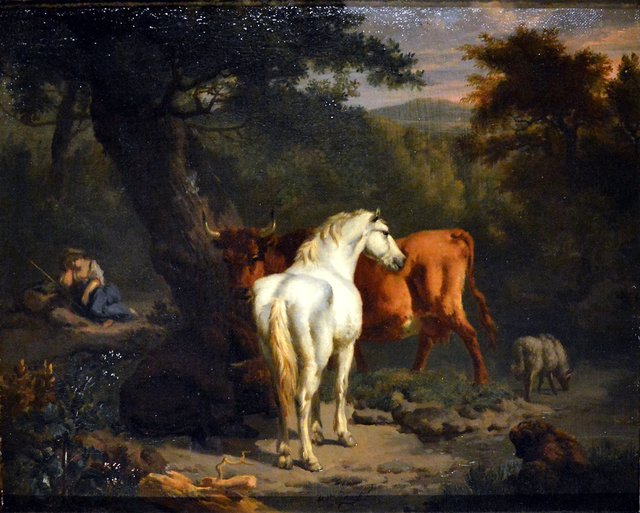 Landscape with white horse by Dirck van der Bergen