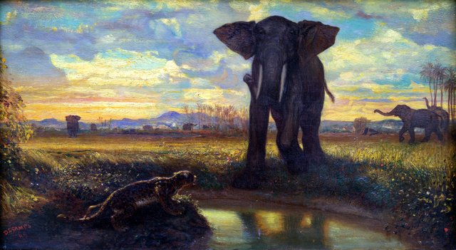 Tigre et Éléphant à la source by Alexandre-Gabriel Decamps